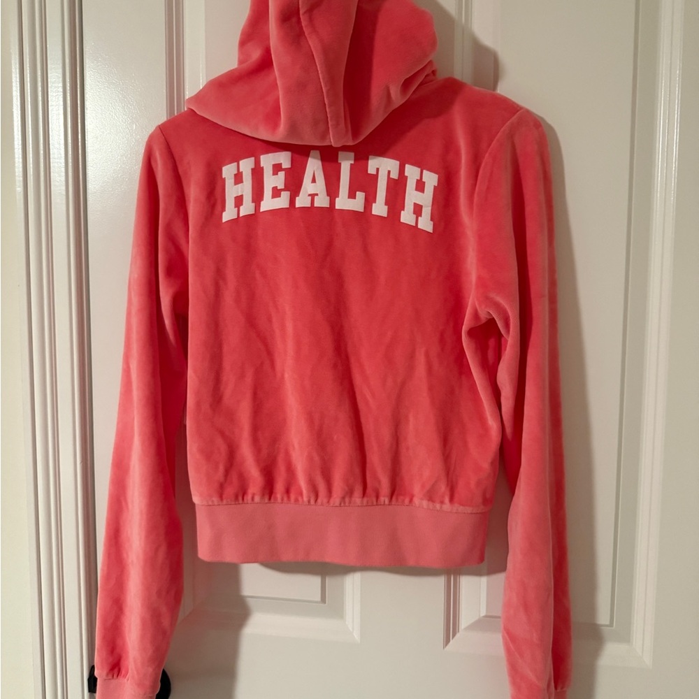 Sporty & Rich Sporty HEALTH CROP  VELOUR ZIP-UP HOODIE IN COTTON CANDY size S - Picture 7 of 8